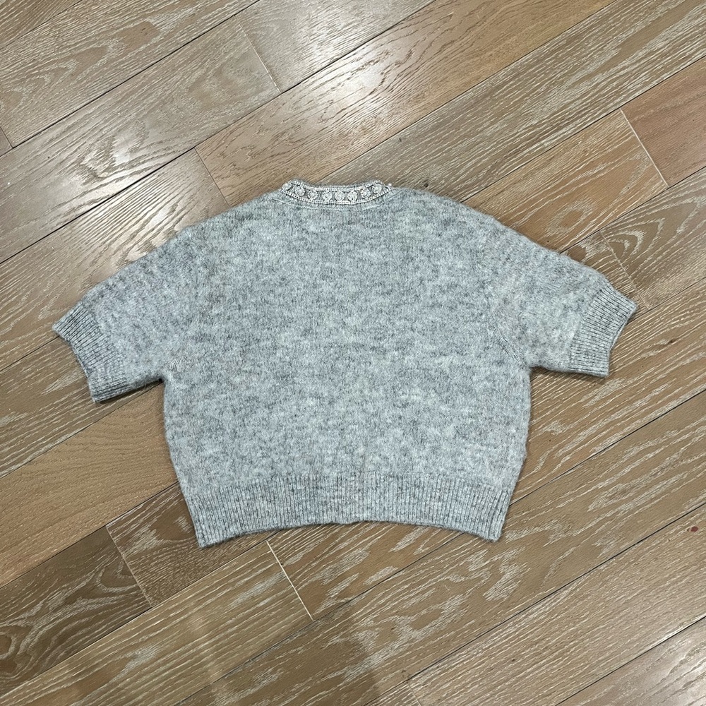 NWOT Zara Gray Short Sleeve Cardigan with Embellished Collar - Picture 5 of 6